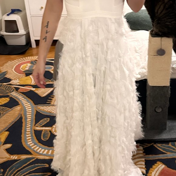 ASOS EDITION Afira Plunge Wedding Dress w/ Feather Effect Skirt - Picture 3 of 4